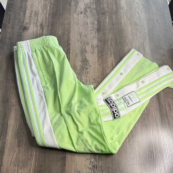 adidas Pants - adidas Lime Green Retro Snap-Panel Track Pants with White Stripes